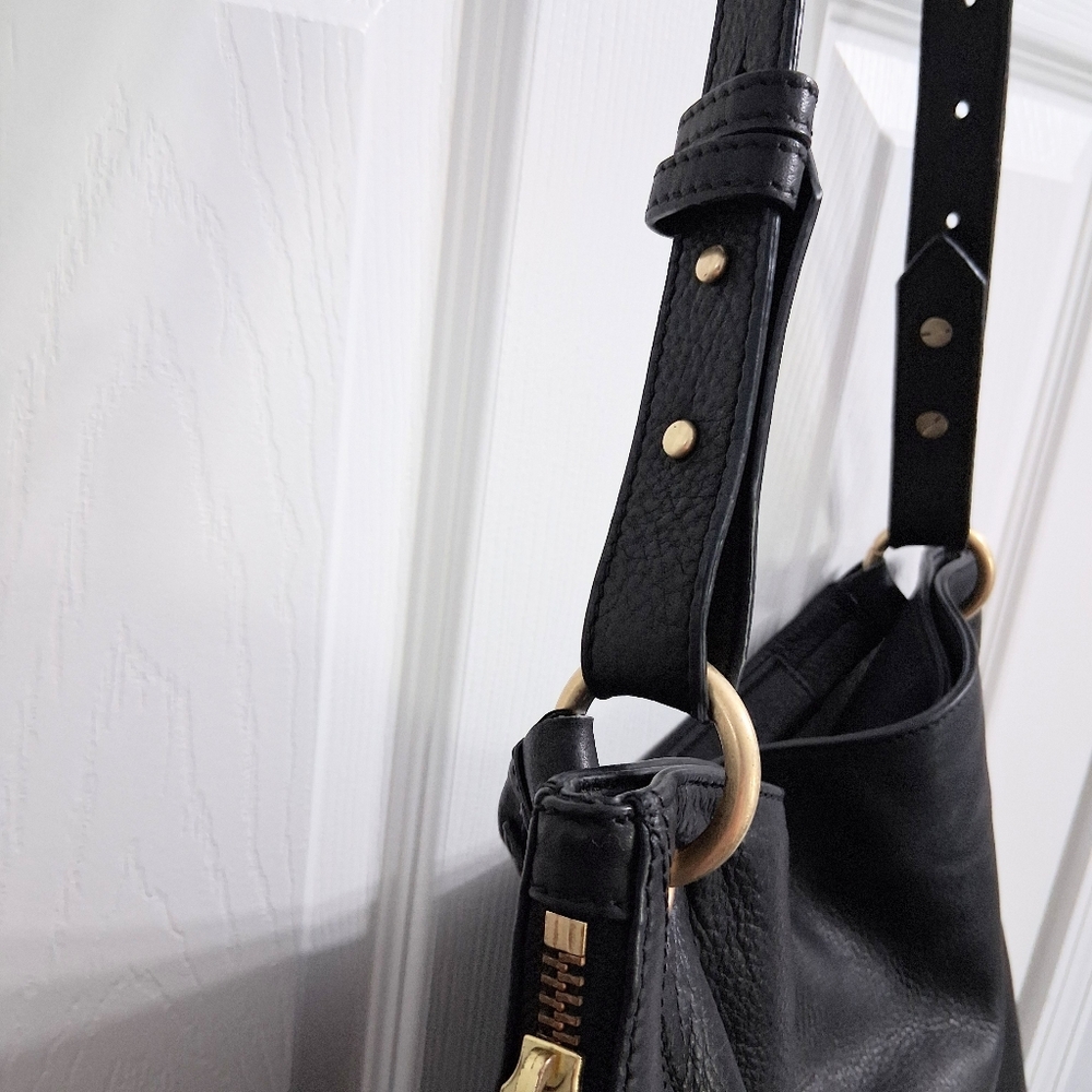 Pour La Victoire Bag Black Leather Hobo Tote Or Shoulder Expandable Zipper - Picture 11 of 16